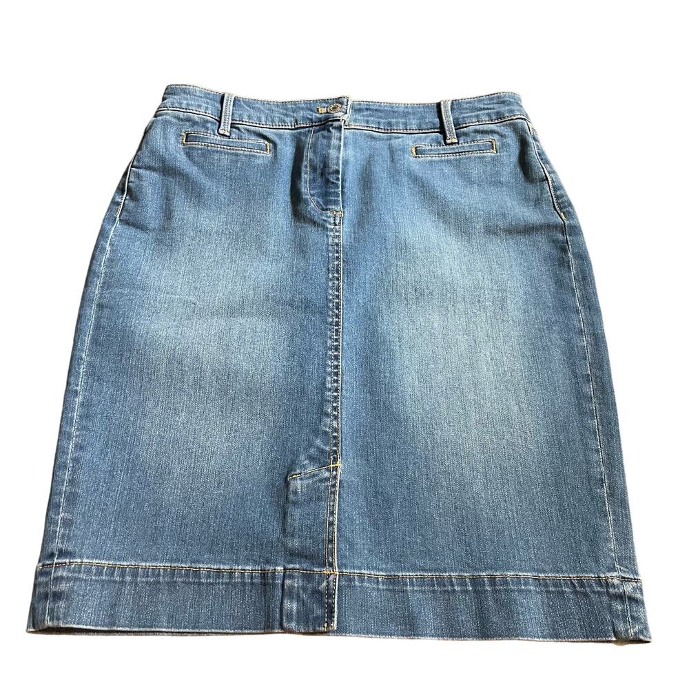 Talbots Skirts Denim Size 8 Petite Mid Rise Knee Length Stretch Boho New